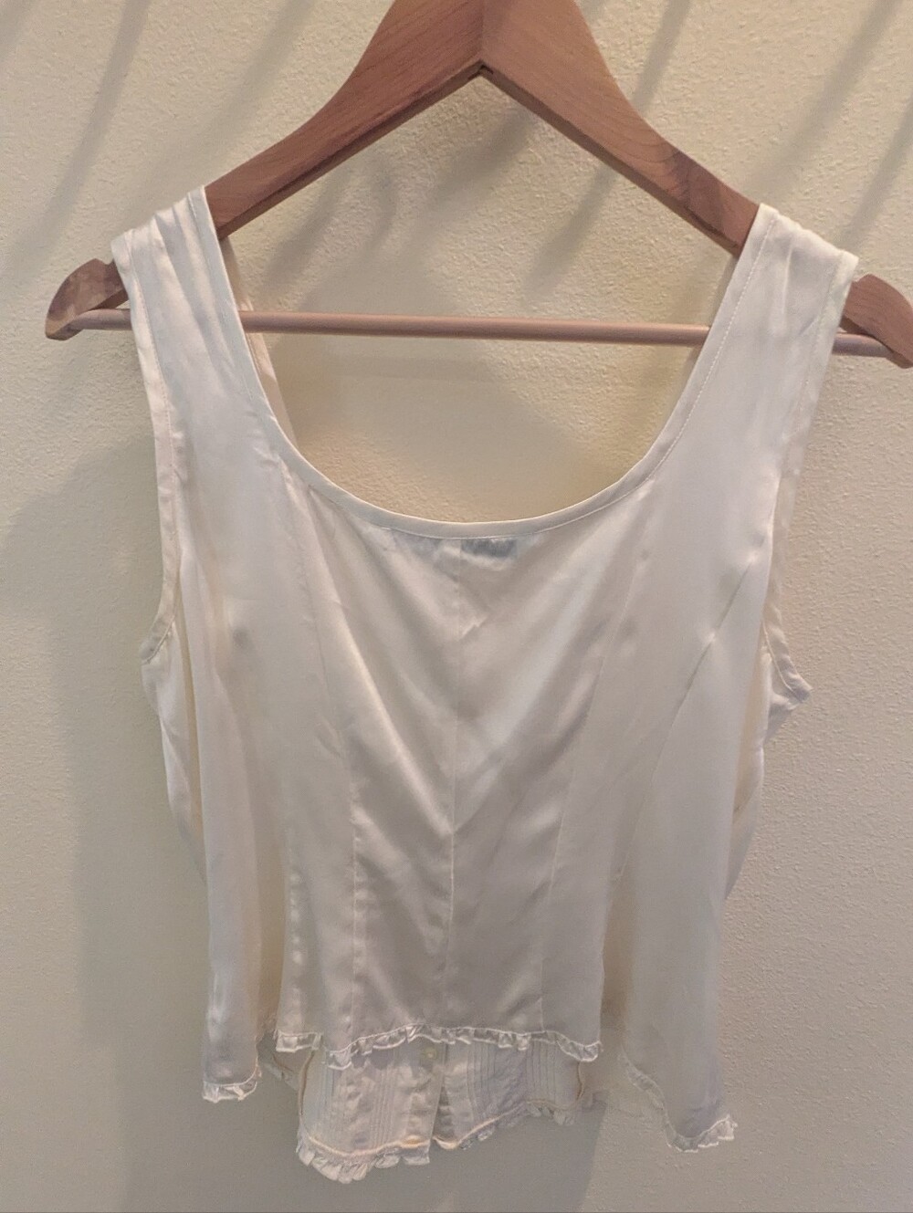 Tommy Hilfiger Pure Silk Milkmaid Women's Tank Ruffle Pintuck Cami Cream - Picture 4 of 5